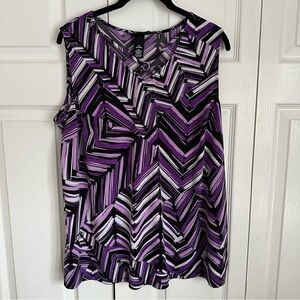 AnyWear by Catherines Plus Purple Striped Top Sz 0X 14/16W Stretchy Geometric